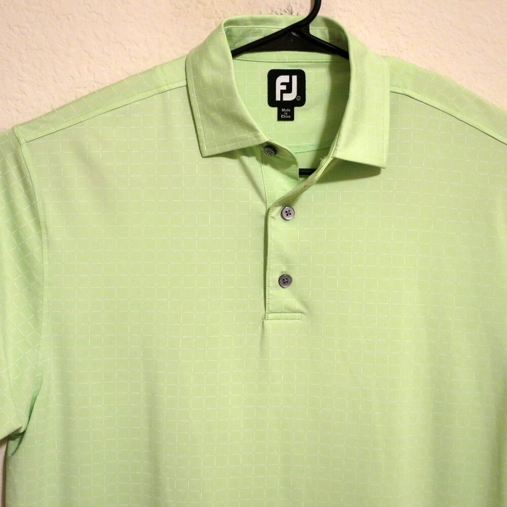 FootJoy Shirt Mens Large Short Sleeve Golf Polo Green Squares